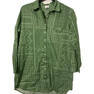 Julia Amory XL Husband Shirt Green Patterned Button Down NWT